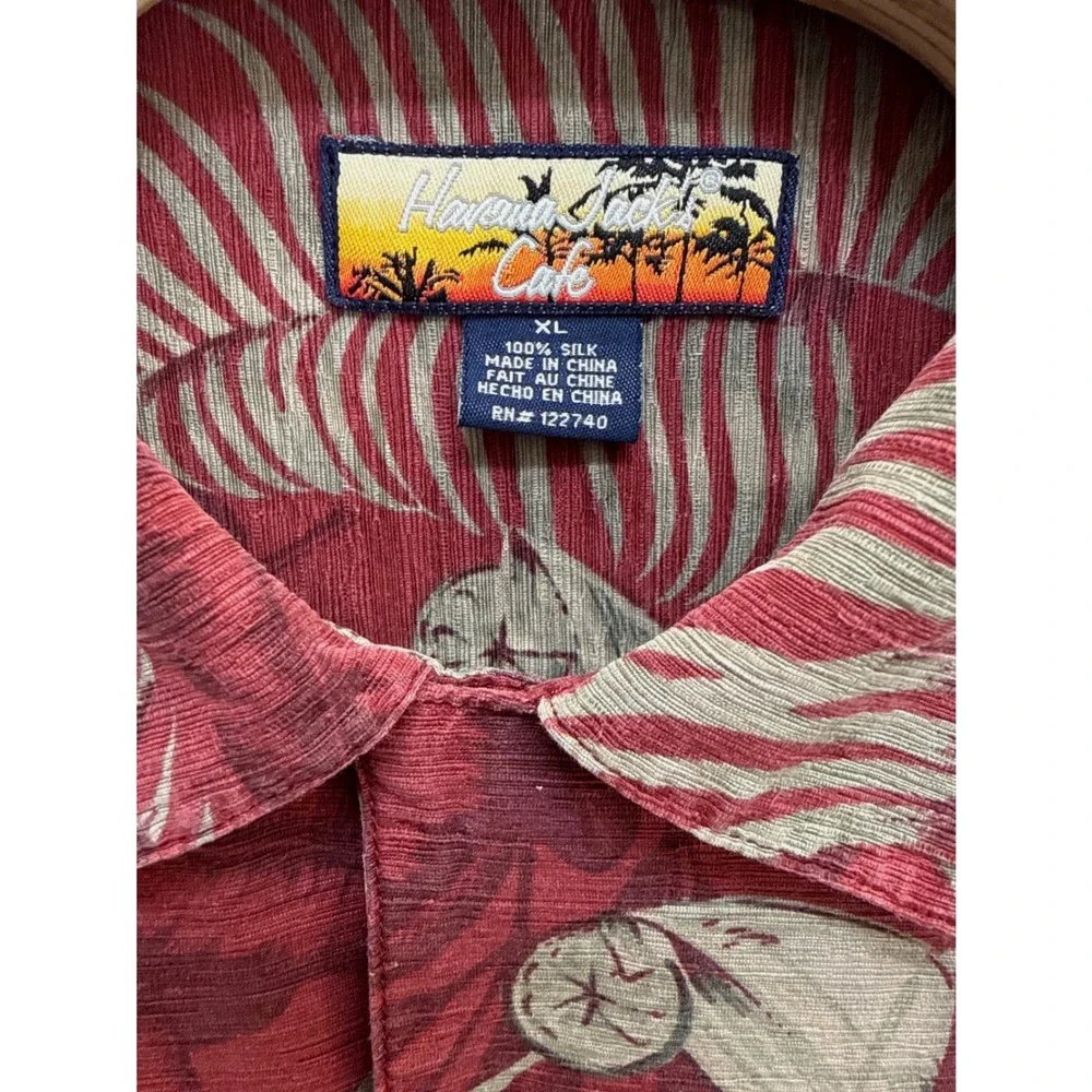 Havana Jack's Cafe (Red) 100% Silk Tropical Martini Button Up Shirt Mens XL